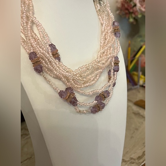 Glass and Crystal Necklace with Flower Beads - Picture 3 of 7